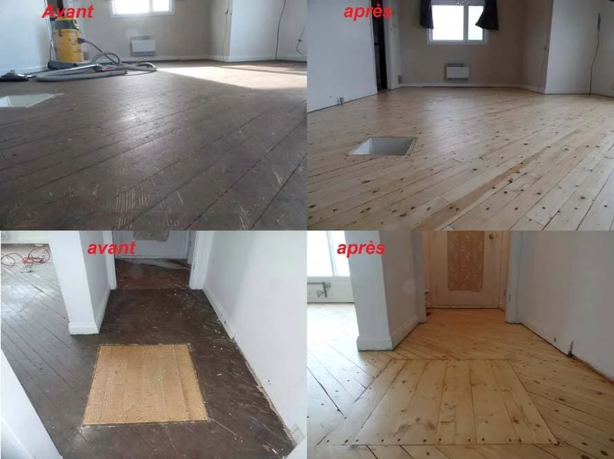 Aracher tapis et sablez le plancher ensuite vernis à l'eau type d'essance de bois en pin