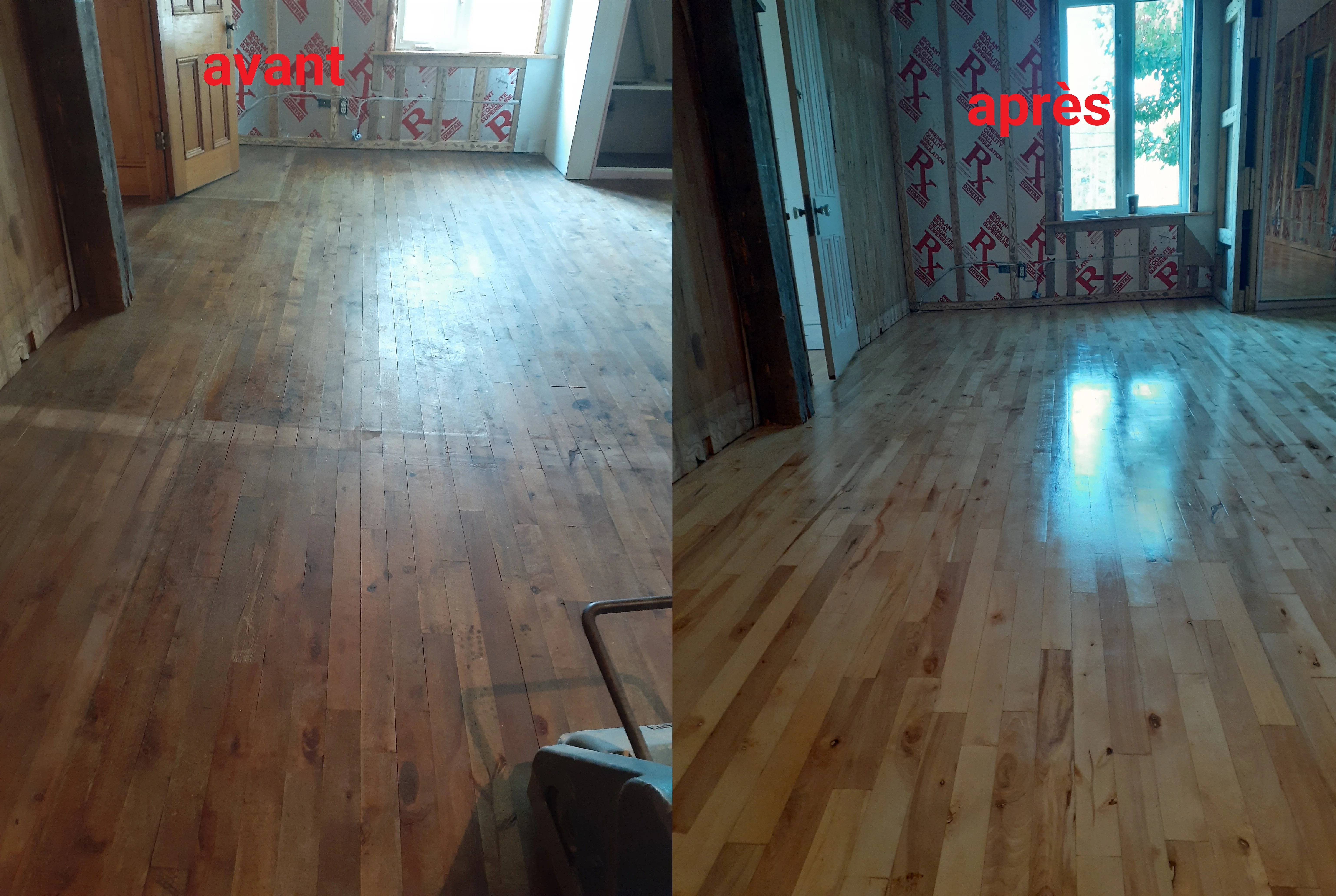 Planchers bois franc vernis a l'eau restauré dans une maison de plus 100 ans bois mélanger érable et merisier rustique.  